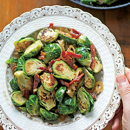 Brussels Sprouts with Ham and Caramelized Onions