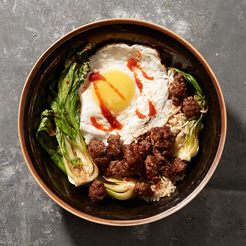 Minced Beef with Bok Choy and Fried Egg Minced Beef with Bok Choy and Fried Egg