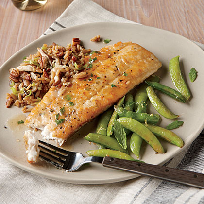 Browned Butter Flounder with Lemon Snap Peas Browned Butter Flounder with Lemon Snap Peas