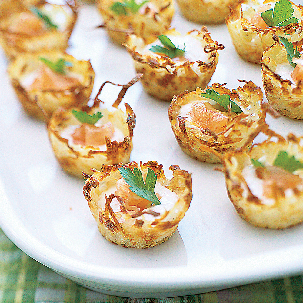 Potato Nests with Sour Cream and Smoked Salmon