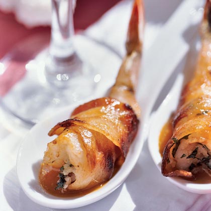 Bacon-wrapped Shrimp with Basil-Garlic Stuffing