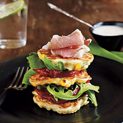 Corn Fritters with Roasted Tomatoes and Lime Aioli Corn Fritters with Roasted Tomatoes and Lime Aioli