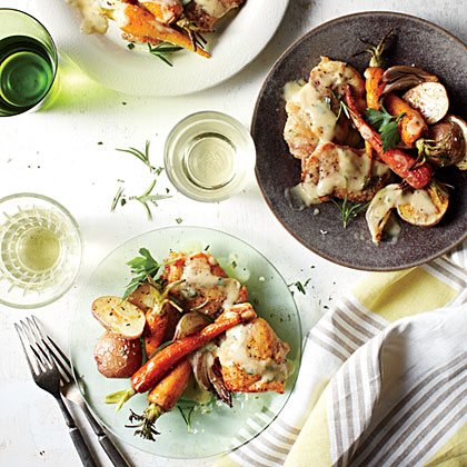 Chicken with Mustard-White Wine Sauce and Spring Vegetables Chicken with Mustard-White Wine Sauce and Spring Vegetables