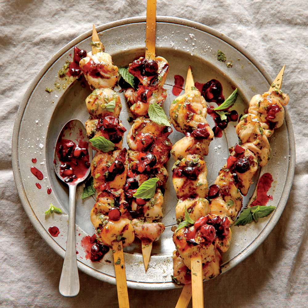 Lemon-Herb Chicken Skewers with Blueberry-Balsamic Salsa Lemon-Herb Chicken Skewers with Blueberry-Balsamic Salsa