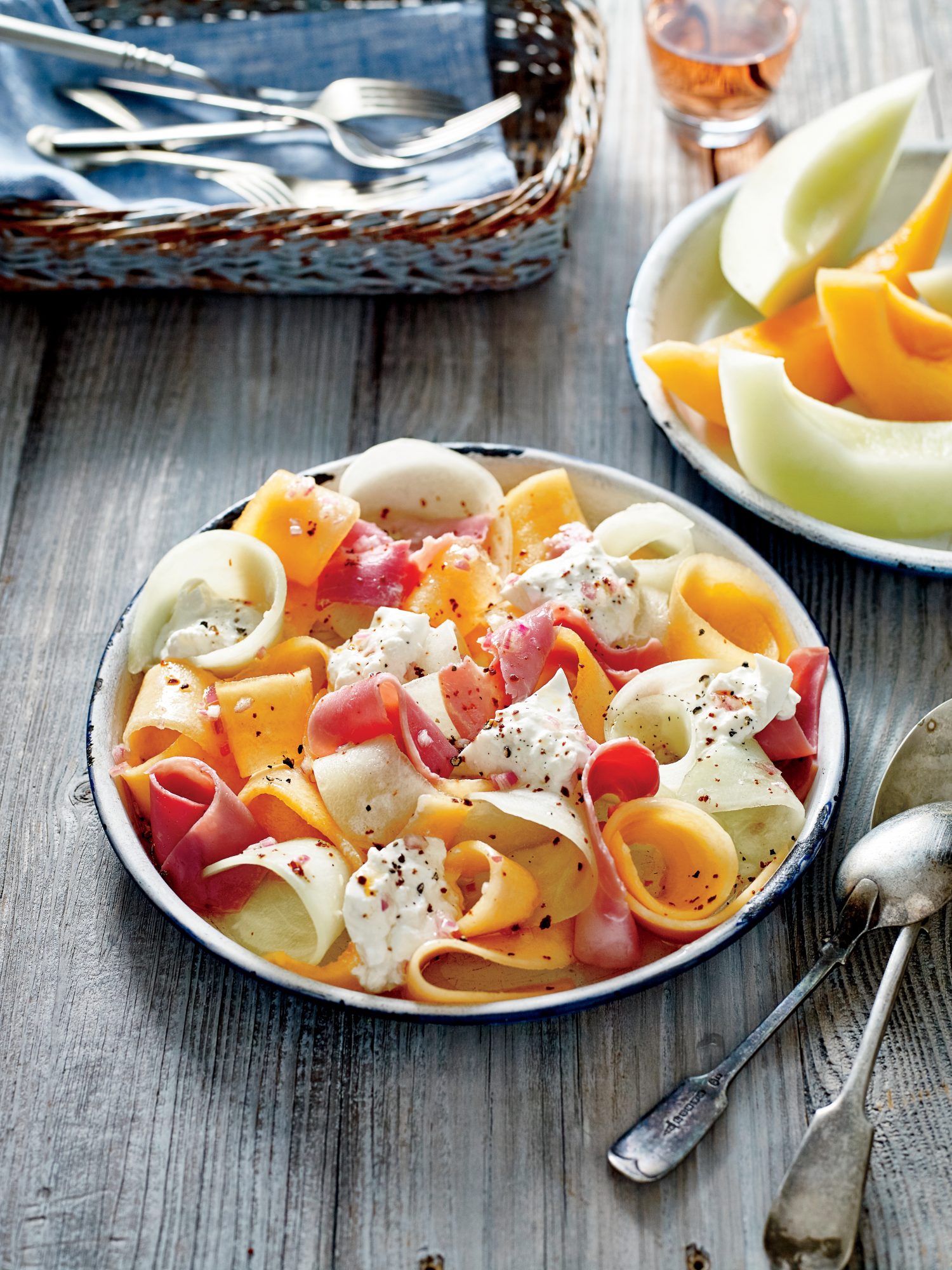Summer Melon and Ham Salad with Burrata and Chile Summer Melon and Ham Salad with Burrata and Chile