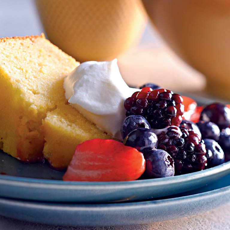 Lemon-Cornmeal Pound Cake with Berries and Cream Lemon-Cornmeal Pound Cake with Berries and Cream