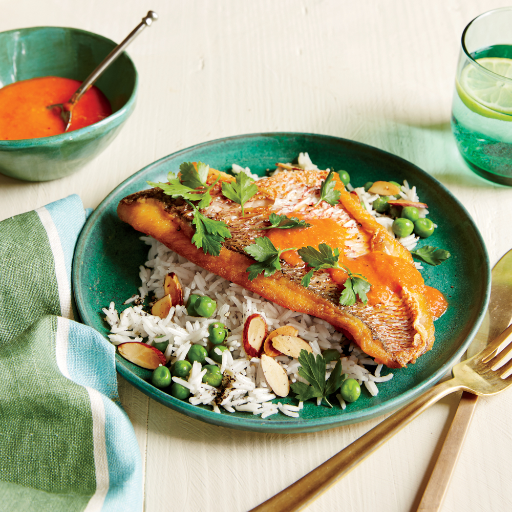 Spanish-Style Snapper with Roasted Red Pepper Sauce