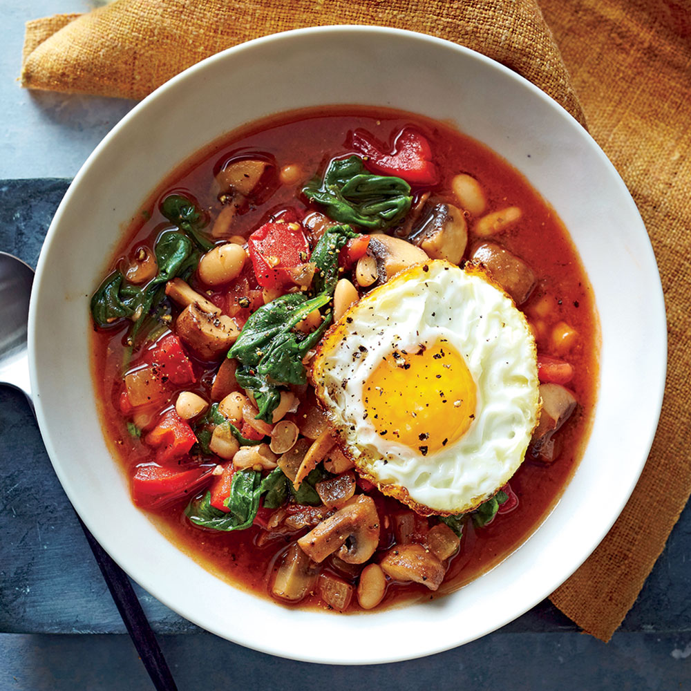 White Bean and Vegetable Bowls with Frizzled Eggs White Bean and Vegetable Bowls with Frizzled Eggs