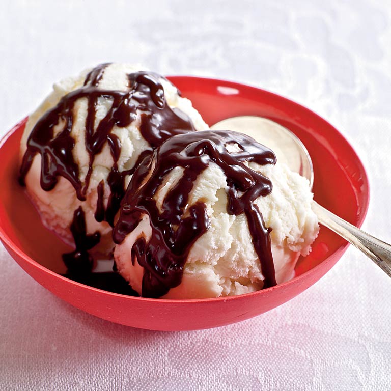 Ice Cream with Dark Chocolate Sauce Ice Cream with Dark Chocolate Sauce