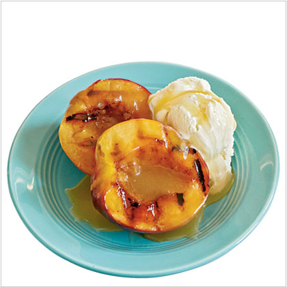 Grilled Nectarines with Vanilla-Honey Sauce and Ice Cream