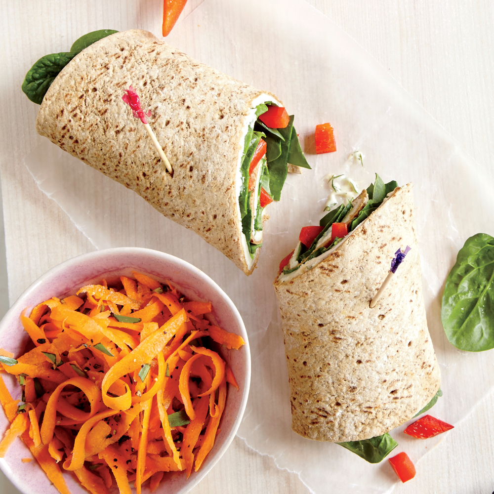 Turkey and Swiss Wrap with Carrot Salad Turkey and Swiss Wrap with Carrot Salad