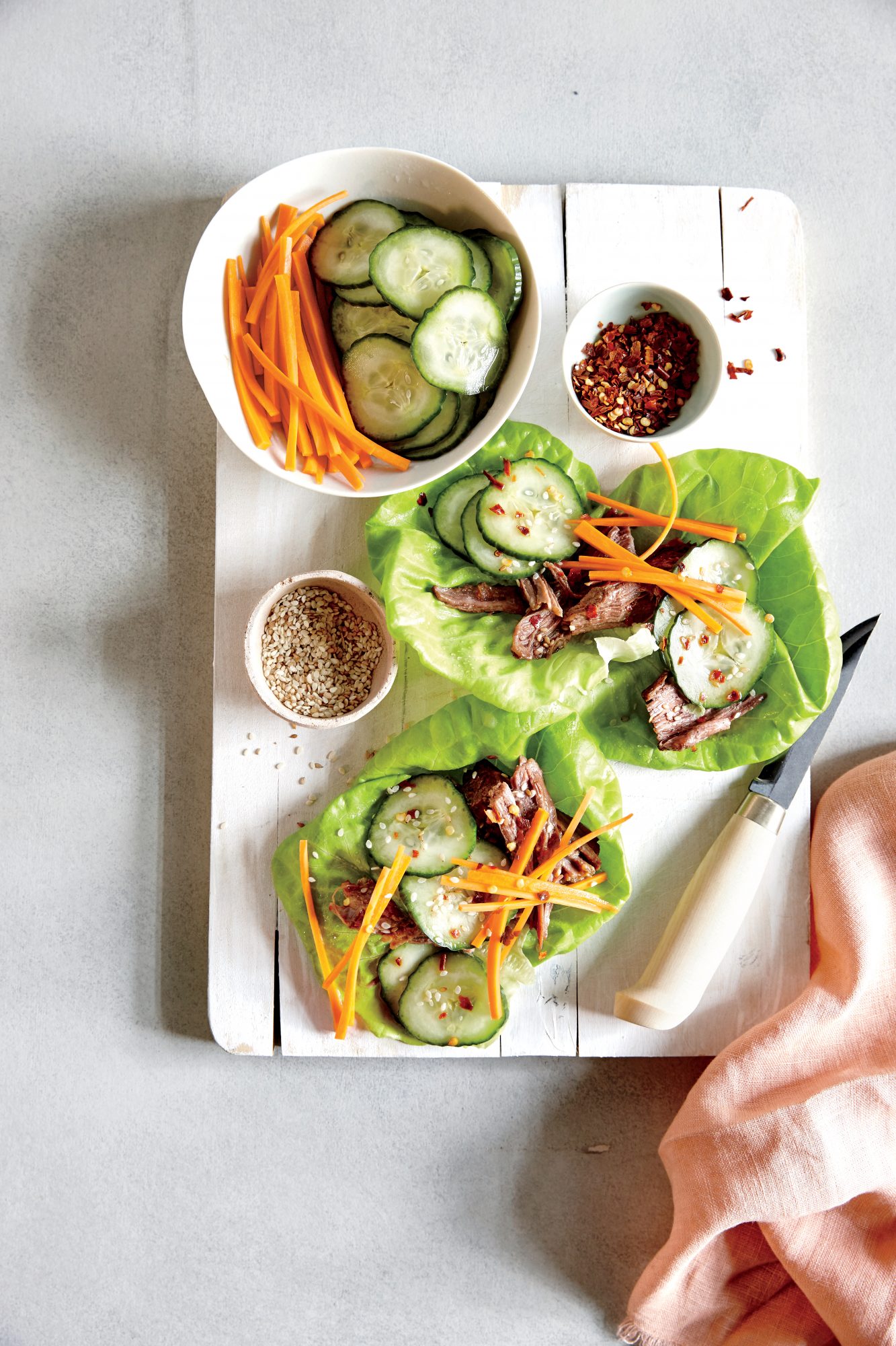 Slow Cooker Beef Lettuce Wraps with Quick Pickles