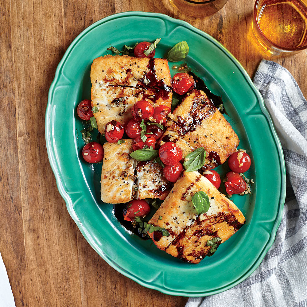Halibut with Balsamic Cherry Tomatoes