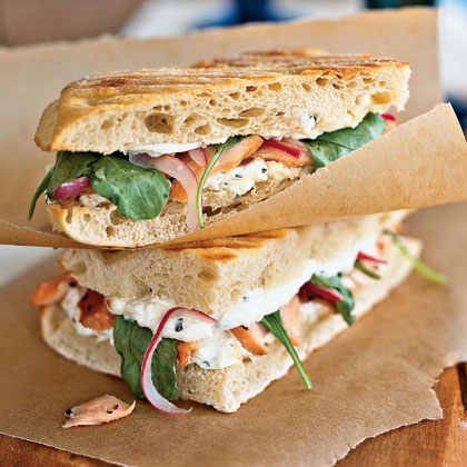 Grilled Smoked Salmon Panini with Red Onion Ribbons Grilled Smoked Salmon Panini with Red Onion Ribbons