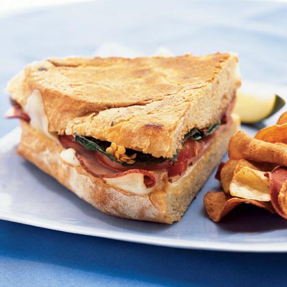 Mozzarella, Ham, and Basil Panini Mozzarella, Ham, and Basil Panini