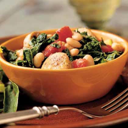 White Bean and Sausage Ragout with Tomatoes, Kale, and Zucchini White Bean and Sausage Ragout with Tomatoes, Kale, and Zucchini