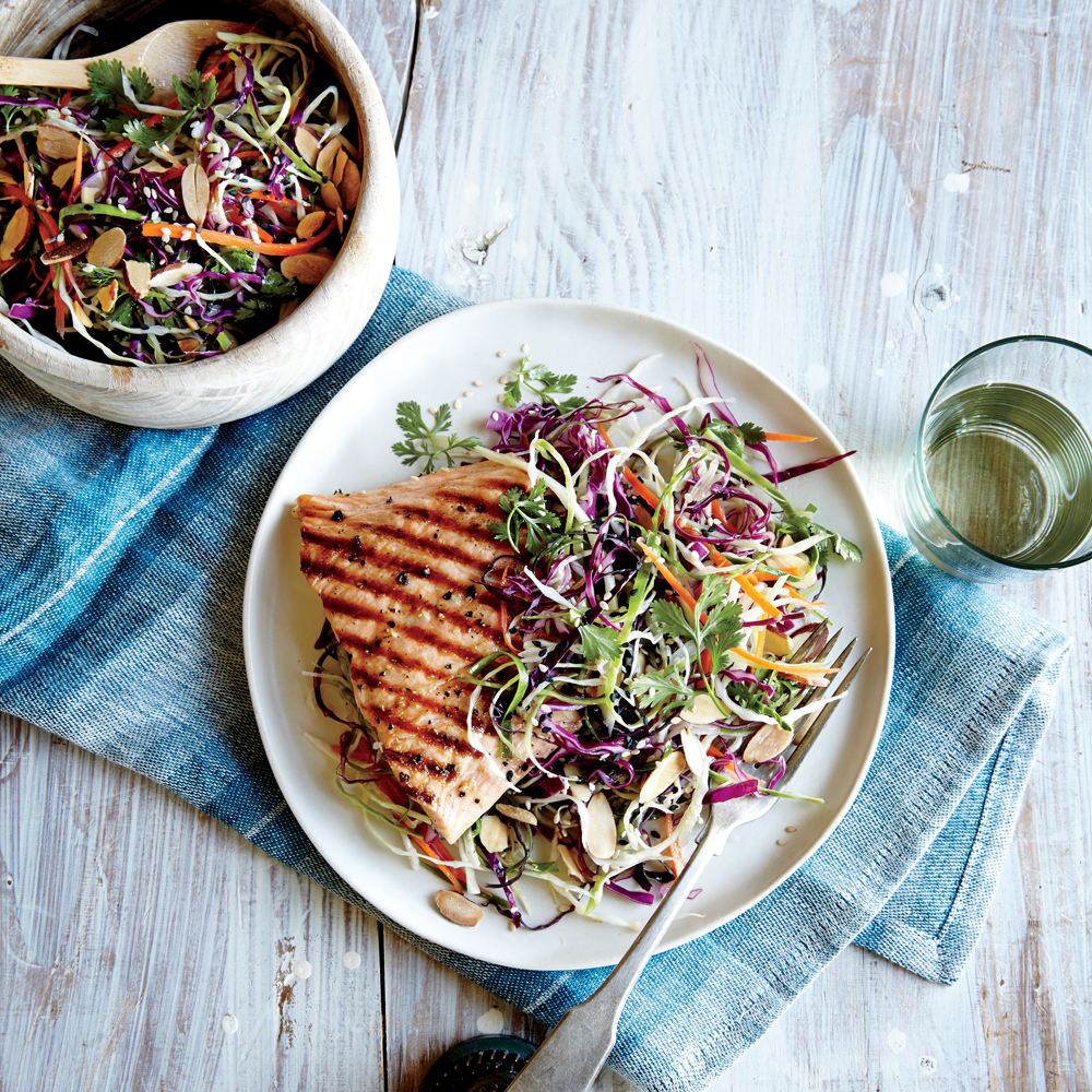 Sesame Cabbage Salad with Grilled Salmon Sesame Cabbage Salad with Grilled Salmon