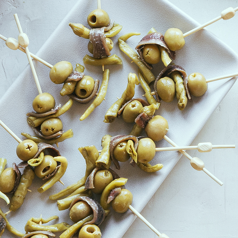 Pepper, Olive, and Anchovy Skewers (Pintxos Gilda) Pepper, Olive, and Anchovy Skewers (Pintxos Gilda)