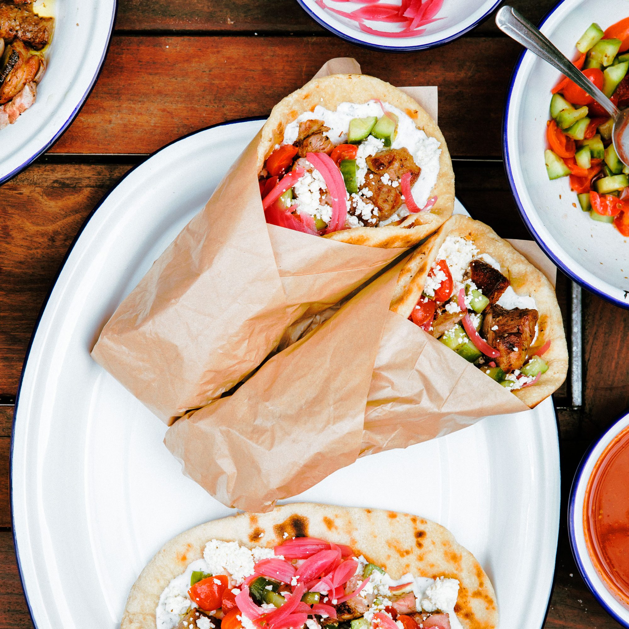 Grilled Pork Souvlaki with Fresh Pita