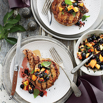 Grilled Pork Chops with Blueberry-Peach Salsa