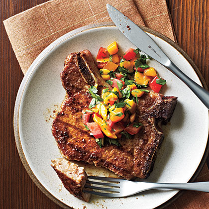 Pork Chops with Caribbean Rub and Mango Salsa Pork Chops with Caribbean Rub and Mango Salsa