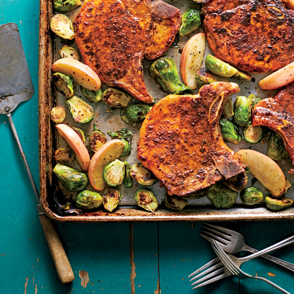 Pork Chops with Roasted Apples and Brussels Sprouts Pork Chops with Roasted Apples and Brussels Sprouts