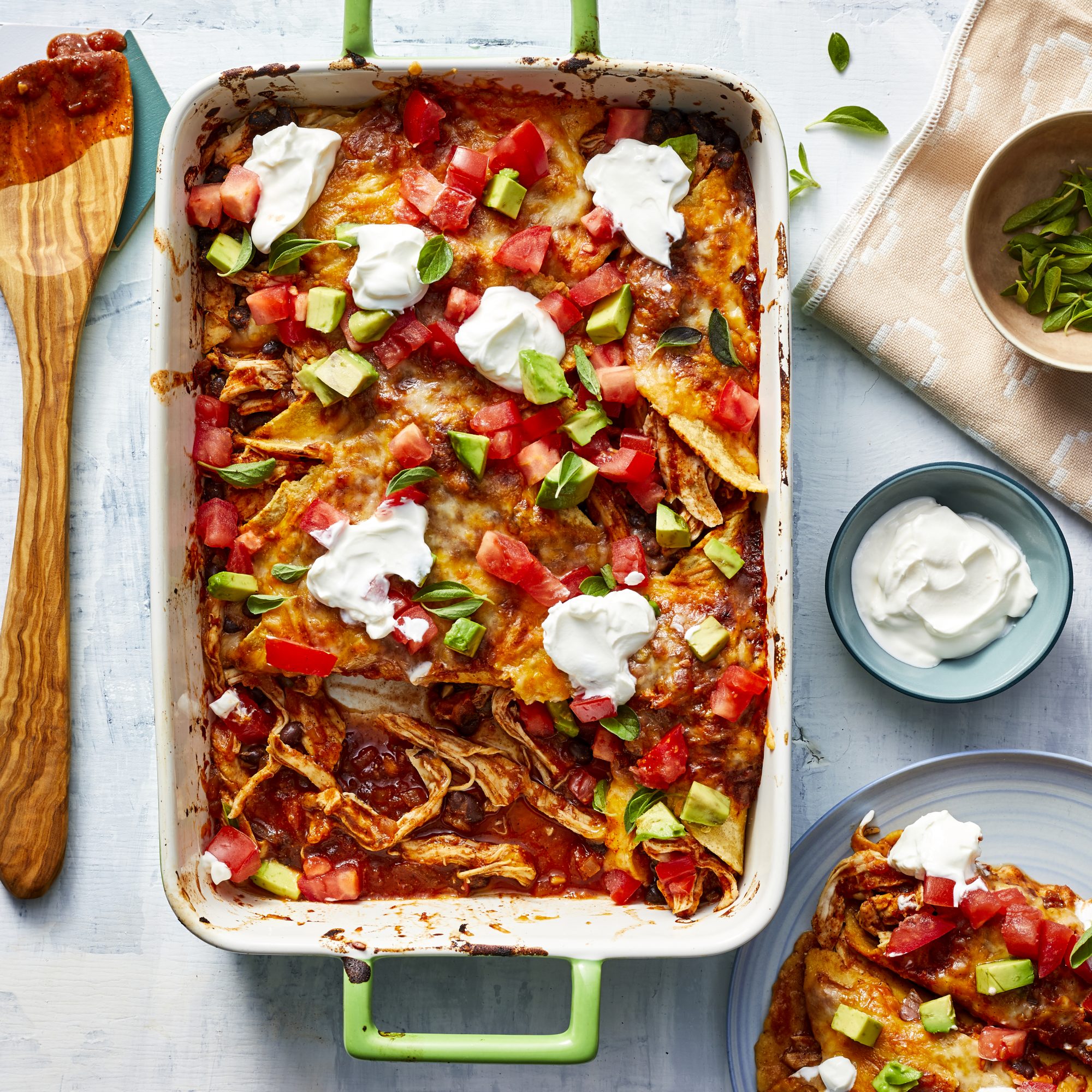 Cheesy Chicken Enchiladas with Red Sauce