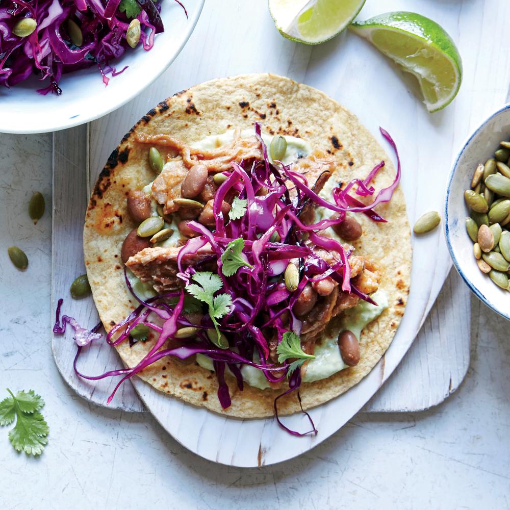 Shredded Pork and Pinto Tacos with Pepita Slaw Shredded Pork and Pinto Tacos with Pepita Slaw
