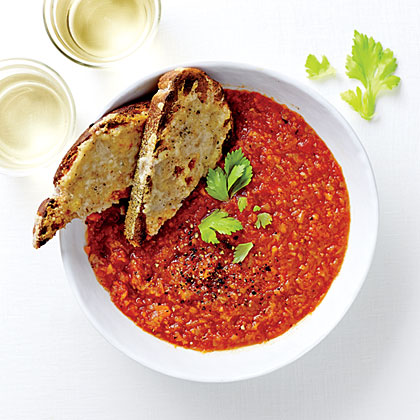Rustic Tomato Soup with Cheesy Toasts