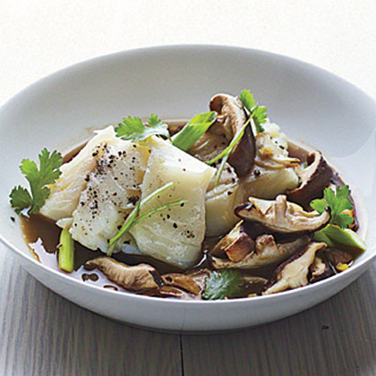 Poached Cod with Shiitakes