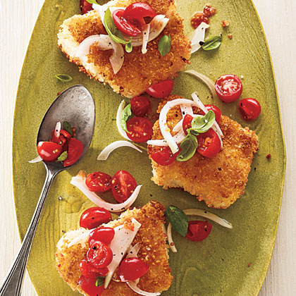Panko-Crusted Cod with Tomato-Basil Relish Panko-Crusted Cod with Tomato-Basil Relish