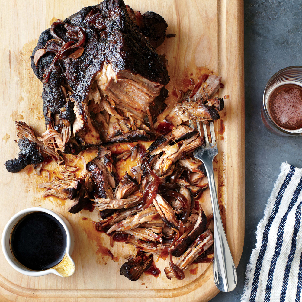 Slow Cooker Pulled Pork with Bourbon-Peach Barbecue Sauce Slow Cooker Pulled Pork with Bourbon-Peach Barbecue Sauce