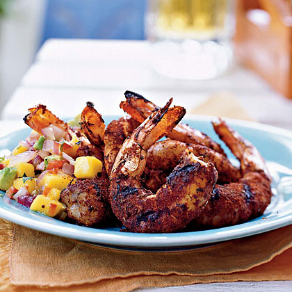 Jerk Shrimp with Grilled Onion, Avocado, and Mango Salsa Jerk Shrimp with Grilled Onion, Avocado, and Mango Salsa