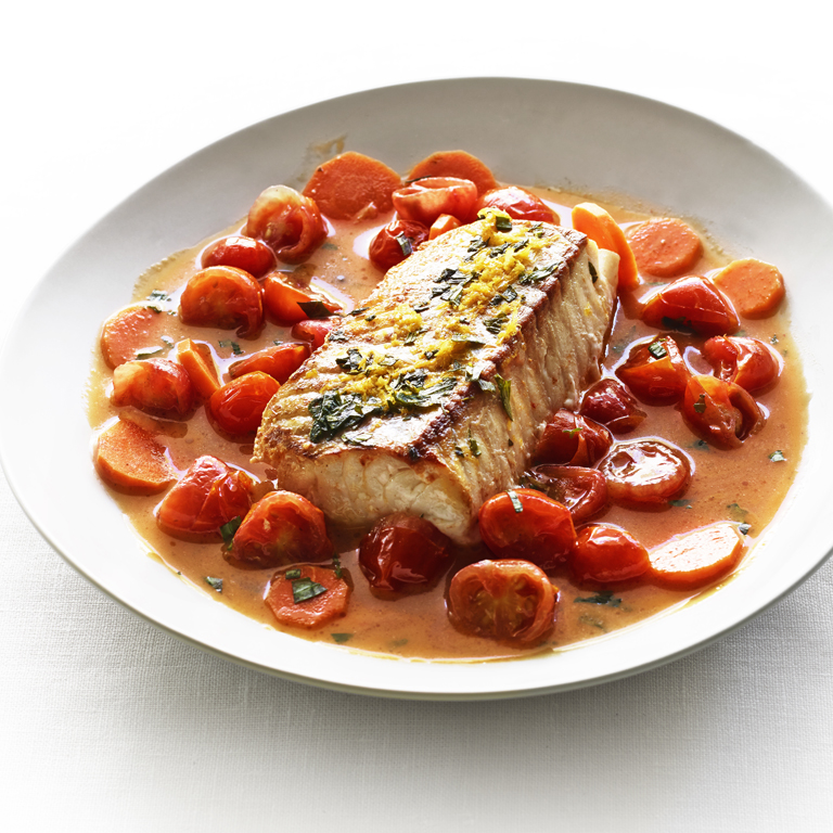 Seared Cod in Cherry Tomato and Tarragon Nage Seared Cod in Cherry Tomato and Tarragon Nage
