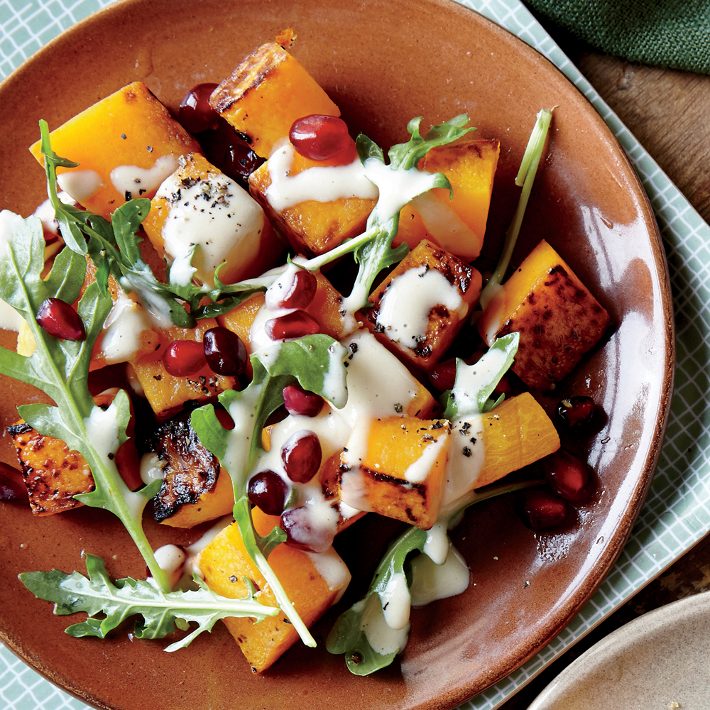 Roasted Butternut Squash with Pomegranate and Tahini